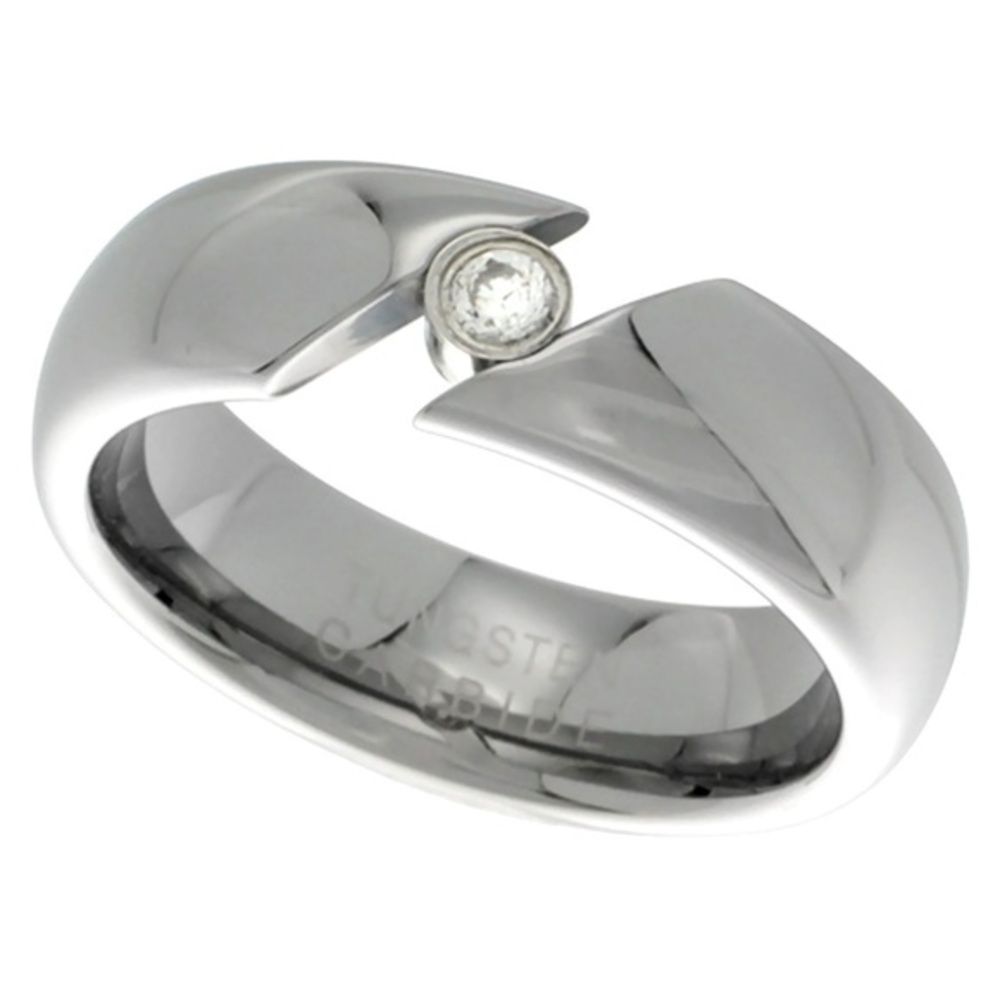 6mm Tungsten Wedding Band Ladies CZ Tension Ring